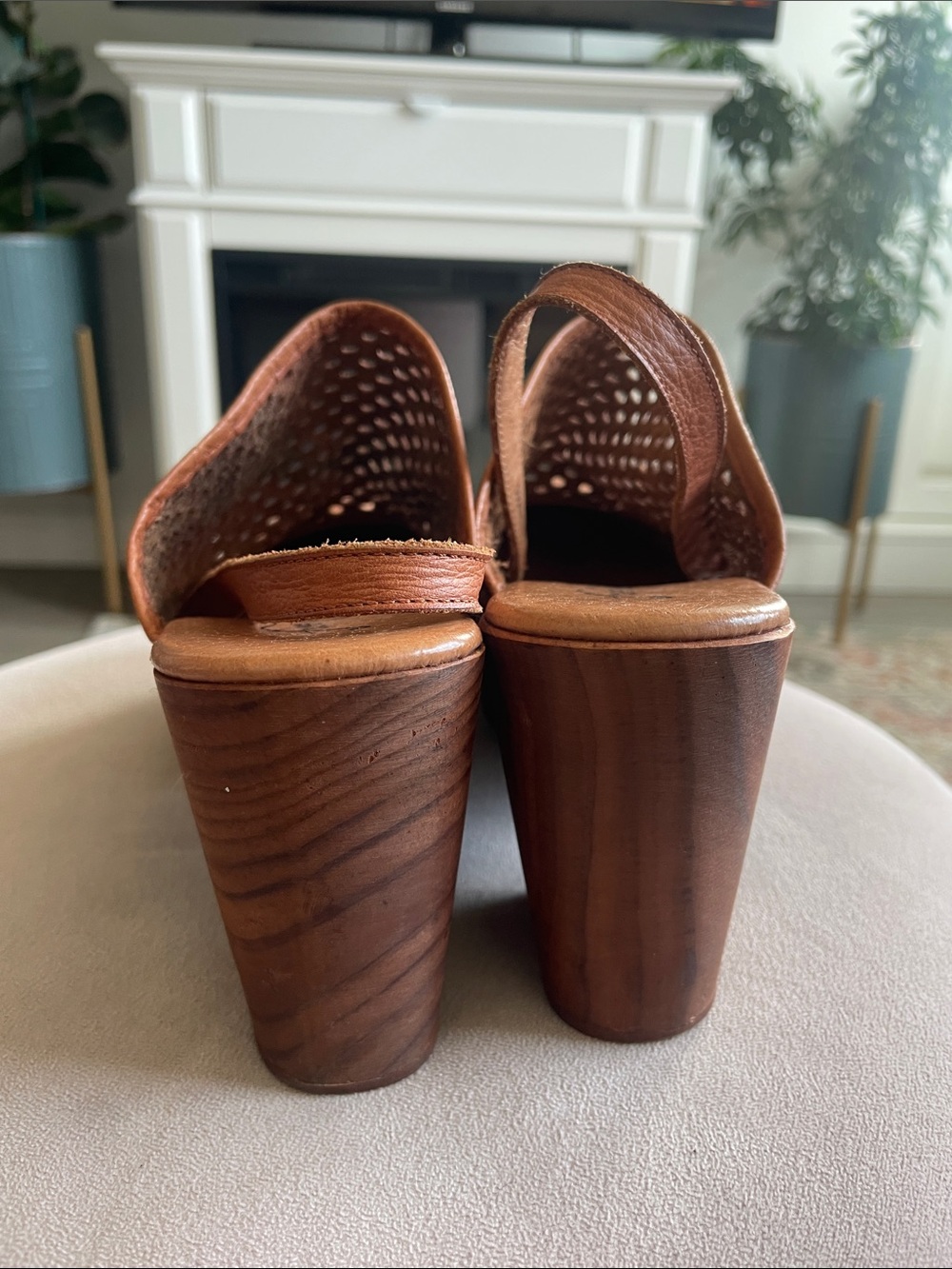 Free People Logan Tan Perforated Leather Slingback Clog Heels - Picture 6 of 15